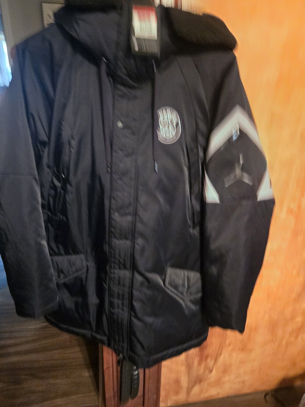 Nike Black Hooded Puffer Coat with Patch Detail